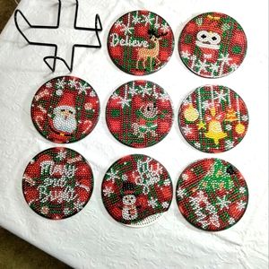 Completed 8 Piece Christmas Diamond Art Coasters With Holder